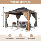 Outdoor Hardtop Gazebo with Galvanized Steel Double Roof & Aluminum Frame, Outdoor Pergola with Premium Curtains and Nettings