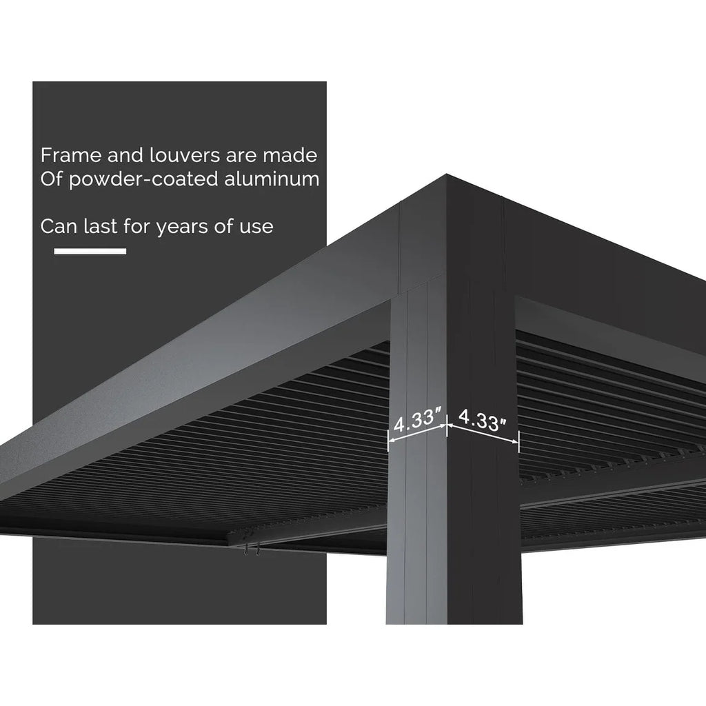 Gray Louvered Pergola Outdoor Aluminum Pergola with Adjustable Roof for Patio Gray Hardtop Gazebo