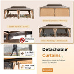 Outdoor Hardtop Gazebo with Galvanized Steel Double Roof & Aluminum Frame, Outdoor Pergola with Premium Curtains and Nettings