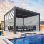 Gray Louvered Pergola Outdoor Aluminum Pergola with Adjustable Roof for Patio Gray Hardtop Gazebo