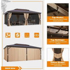 Outdoor Hardtop Gazebo with Galvanized Steel Double Roof & Aluminum Frame, Outdoor Pergola with Premium Curtains and Nettings