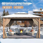Outdoor Hardtop Gazebo with Galvanized Steel Double Roof & Aluminum Frame, Outdoor Pergola with Premium Curtains and Nettings