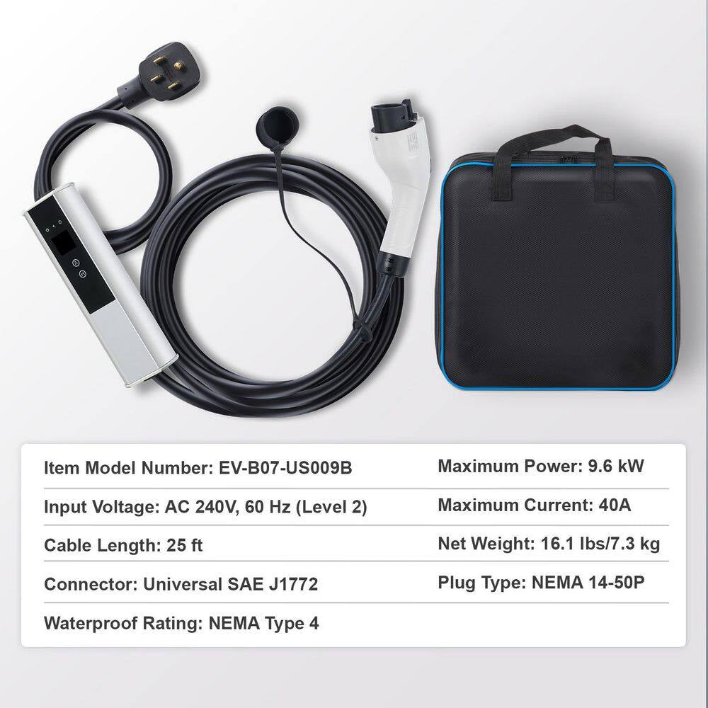 Level 2 Portable EV Charger, 40A 240V, Electric Vehicle Charger with 25 Ft. Charging Cable NEMA 14-50P Plug