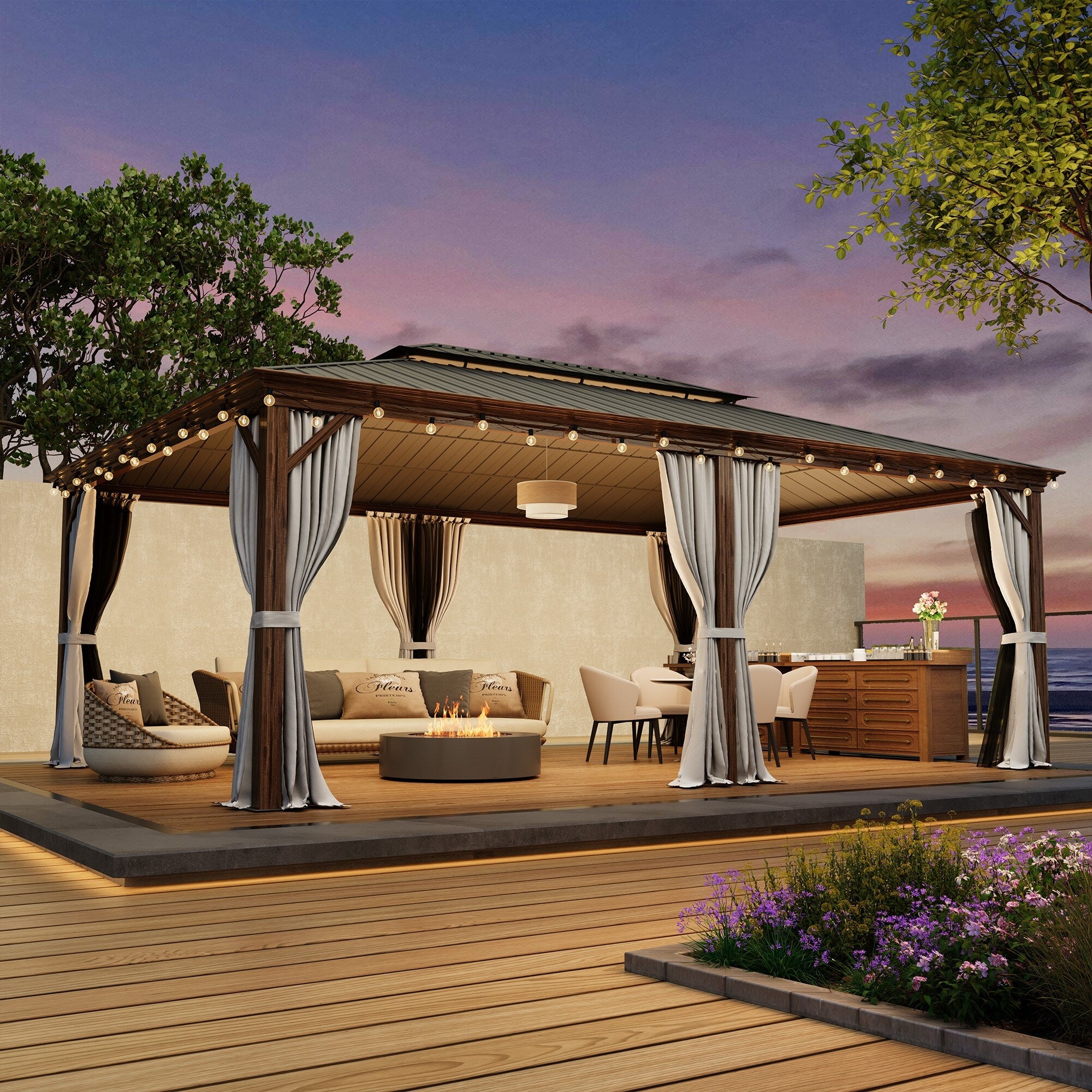 Outdoor Hardtop Gazebo with Galvanized Steel Double Roof & Aluminum Frame, Outdoor Pergola with Premium Curtains and Nettings