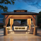 Outdoor Hardtop Gazebo with Galvanized Steel Double Roof & Aluminum Frame, Outdoor Pergola with Premium Curtains and Nettings