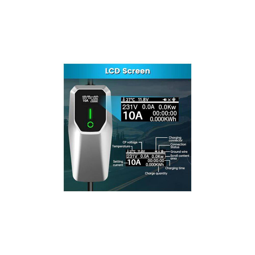 26Ft 240-Volt Portable Level 1 and Level 2 EV Charger 32A 7.68Kw NEMA 14-50 5-15 SAE-J1772 Charging Station