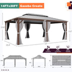 Outdoor Hardtop Gazebo with Galvanized Steel Double Roof & Aluminum Frame, Outdoor Pergola with Premium Curtains and Nettings