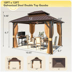 Outdoor Hardtop Gazebo with Galvanized Steel Double Roof & Aluminum Frame, Outdoor Pergola with Premium Curtains and Nettings