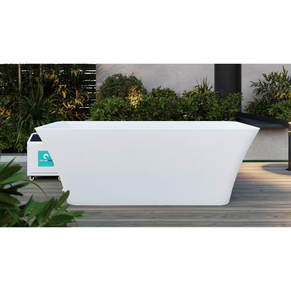 Polarspa 67 In. 1-Person 0-Jet Cold Plunge Ice Bath Tub/Hot Tub with Cover and Chiller/Heater in White