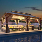 Outdoor Hardtop Gazebo with Galvanized Steel Double Roof & Aluminum Frame, Outdoor Pergola with Premium Curtains and Nettings