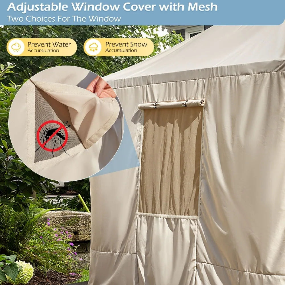 Outdoor Hardtop Gazebo with Galvanized Steel Double Roof & Aluminum Frame, Outdoor Pergola with Premium Curtains and Nettings
