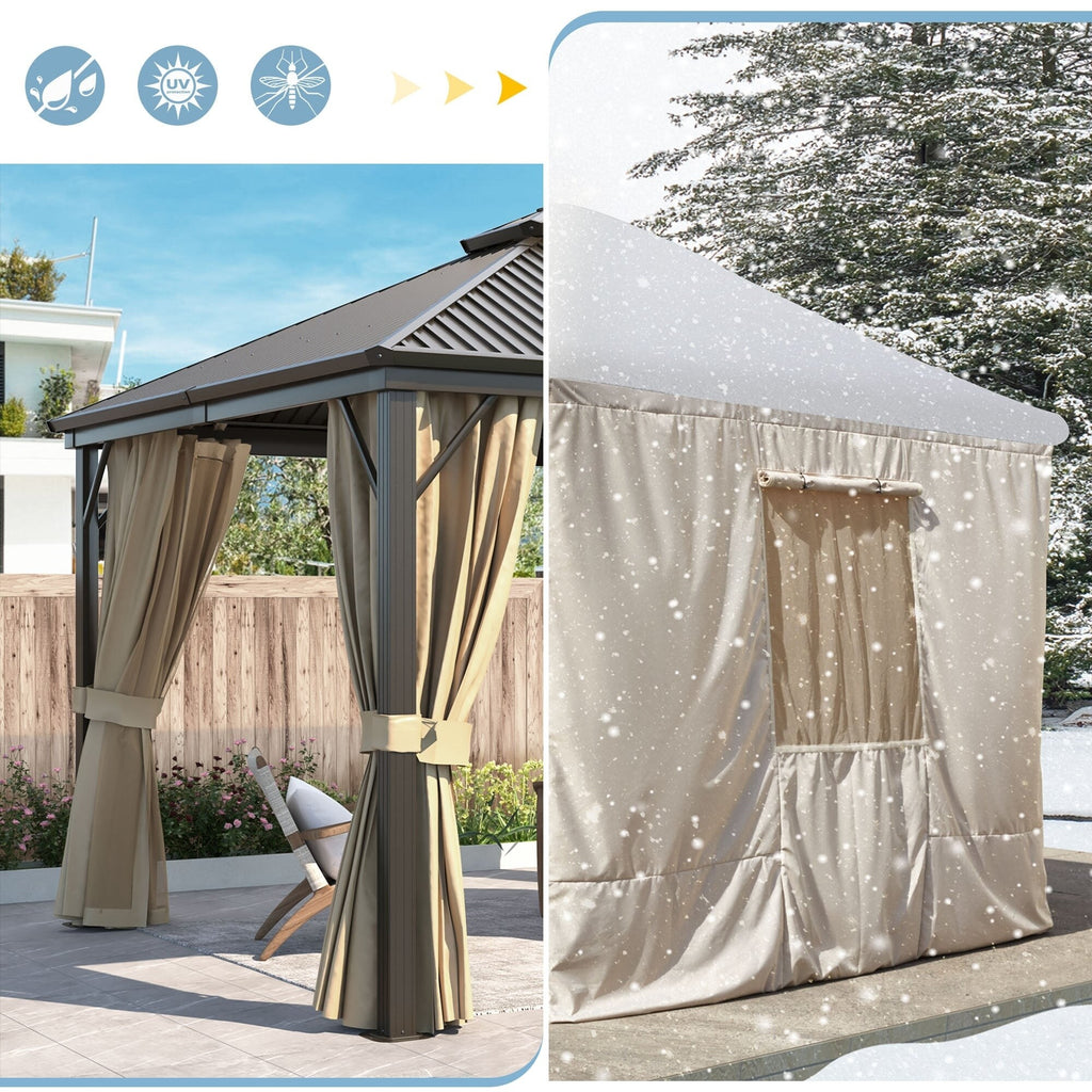 Outdoor Hardtop Gazebo with Galvanized Steel Double Roof & Aluminum Frame, Outdoor Pergola with Premium Curtains and Nettings