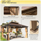 Outdoor Hardtop Gazebo with Galvanized Steel Double Roof & Aluminum Frame, Outdoor Pergola with Premium Curtains and Nettings