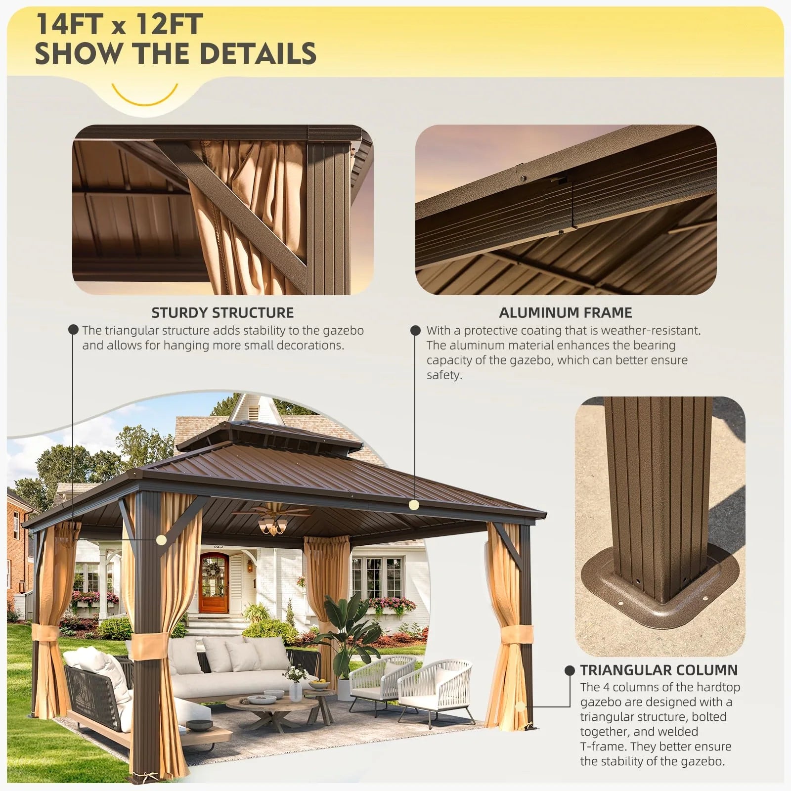 Outdoor Hardtop Gazebo with Galvanized Steel Double Roof & Aluminum Frame, Outdoor Pergola with Premium Curtains and Nettings