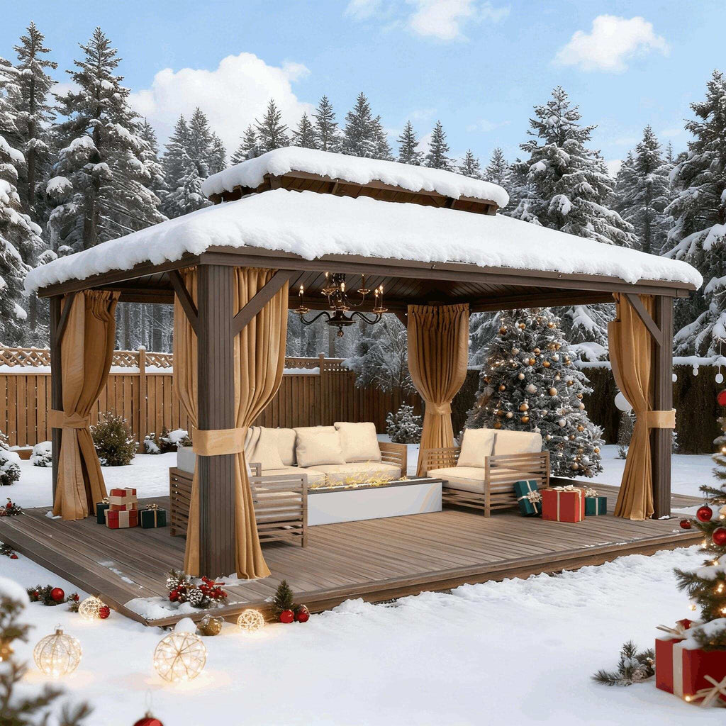 Outdoor Hardtop Gazebo with Galvanized Steel Double Roof & Aluminum Frame, Outdoor Pergola with Premium Curtains and Nettings
