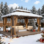 Outdoor Hardtop Gazebo with Galvanized Steel Double Roof & Aluminum Frame, Outdoor Pergola with Premium Curtains and Nettings