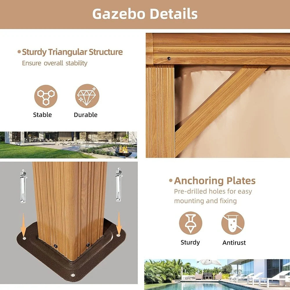 Outdoor Hardtop Gazebo with Galvanized Steel Double Roof & Aluminum Frame, Outdoor Pergola with Premium Curtains and Nettings