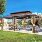 Outdoor Hardtop Gazebo with Galvanized Steel Double Roof & Aluminum Frame, Outdoor Pergola with Premium Curtains and Nettings