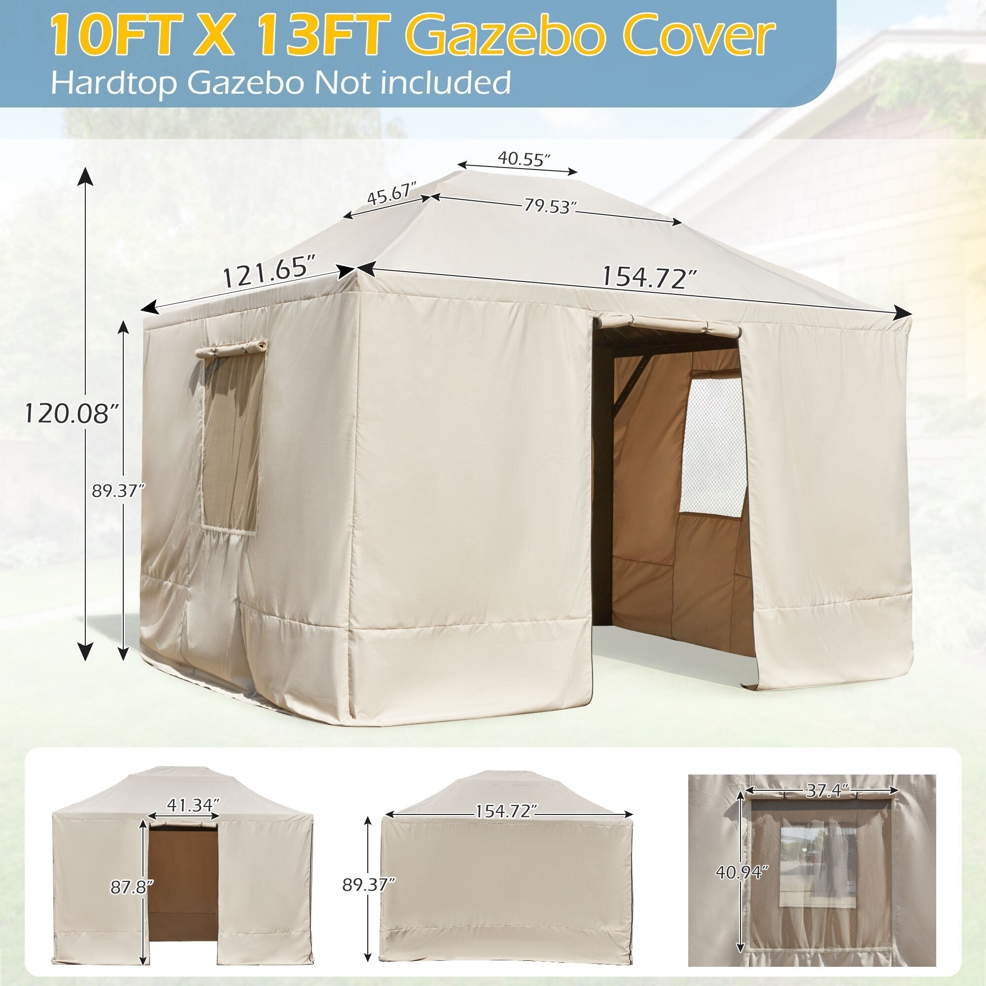 Outdoor Hardtop Gazebo with Galvanized Steel Double Roof & Aluminum Frame, Outdoor Pergola with Premium Curtains and Nettings