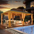 Outdoor Hardtop Gazebo with Galvanized Steel Double Roof & Aluminum Frame, Outdoor Pergola with Premium Curtains and Nettings