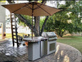 Kokomo Grill BBQ Island Maui 7'6" with 33" Round Bar, LED Lights & Built-In BBQ