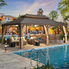 Outdoor Hardtop Gazebo with Galvanized Steel Double Roof & Aluminum Frame, Outdoor Pergola with Premium Curtains and Nettings