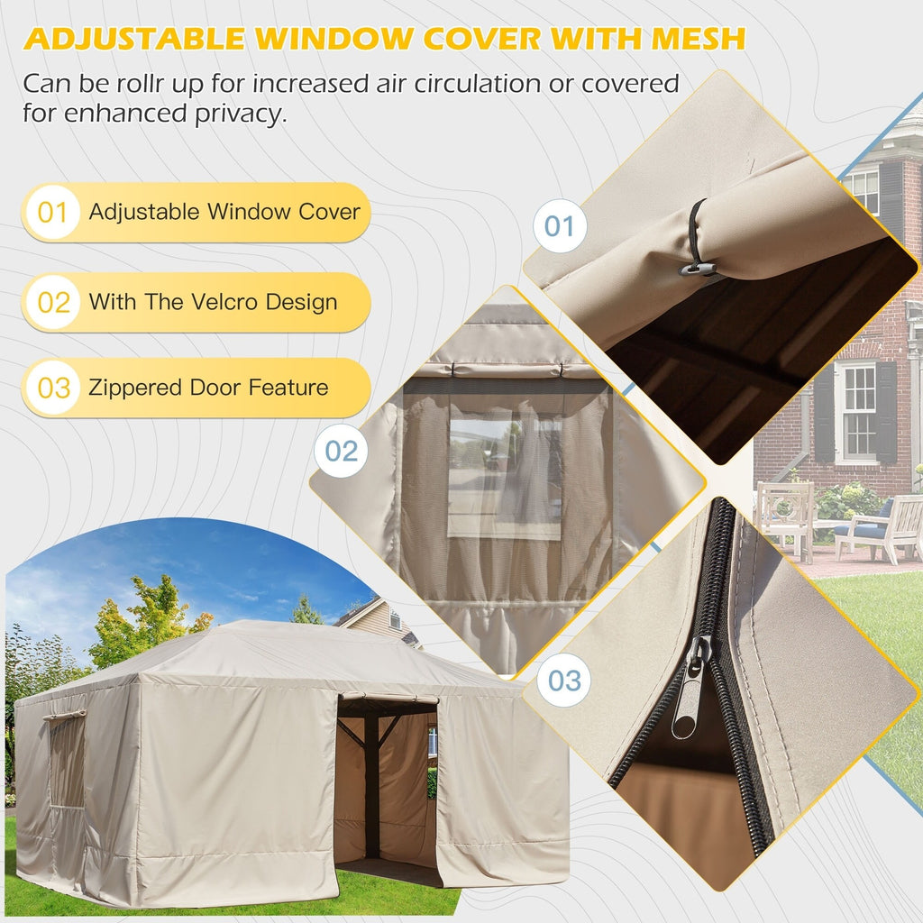 Outdoor Hardtop Gazebo with Galvanized Steel Double Roof & Aluminum Frame, Outdoor Pergola with Premium Curtains and Nettings