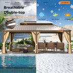 Outdoor Hardtop Gazebo with Galvanized Steel Double Roof & Aluminum Frame, Outdoor Pergola with Premium Curtains and Nettings