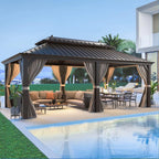 Outdoor Hardtop Gazebo with Galvanized Steel Double Roof & Aluminum Frame, Outdoor Pergola with Premium Curtains and Nettings