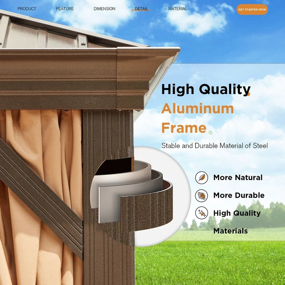 Outdoor Hardtop Gazebo with Galvanized Steel Double Roof & Aluminum Frame, Outdoor Pergola with Premium Curtains and Nettings