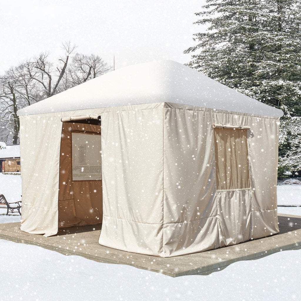Outdoor Hardtop Gazebo with Galvanized Steel Double Roof & Aluminum Frame, Outdoor Pergola with Premium Curtains and Nettings