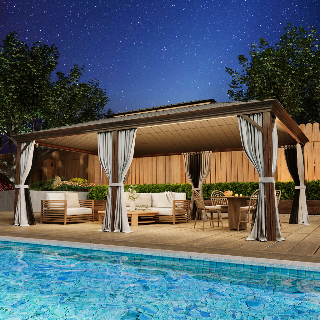 Outdoor Hardtop Gazebo with Galvanized Steel Double Roof & Aluminum Frame, Outdoor Pergola with Premium Curtains and Nettings
