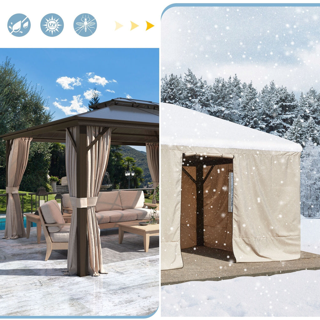 Outdoor Hardtop Gazebo with Galvanized Steel Double Roof & Aluminum Frame, Outdoor Pergola with Premium Curtains and Nettings