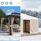 Outdoor Hardtop Gazebo with Galvanized Steel Double Roof & Aluminum Frame, Outdoor Pergola with Premium Curtains and Nettings
