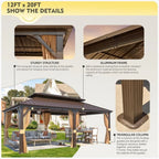 Outdoor Hardtop Gazebo with Galvanized Steel Double Roof & Aluminum Frame, Outdoor Pergola with Premium Curtains and Nettings