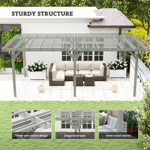12' X 20' Wooden Pergola Grape Trellis, Outdoor Gazebo for Garden, Patio, Backyard, Deck, Gray
