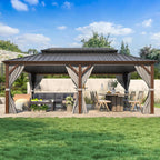 Outdoor Hardtop Gazebo with Galvanized Steel Double Roof & Aluminum Frame, Outdoor Pergola with Premium Curtains and Nettings
