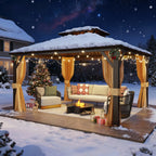 Outdoor Hardtop Gazebo with Galvanized Steel Double Roof & Aluminum Frame, Outdoor Pergola with Premium Curtains and Nettings