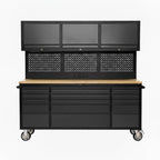 72 inch Rolling Tool Chest with Power Strip, Workbench, Upper Cabinets & Pegboard