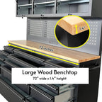 72 inch Rolling Tool Chest with Power Strip, Workbench, Upper Cabinets & Pegboard