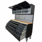 72 inch Rolling Tool Chest with Power Strip, Workbench, Upper Cabinets & Pegboard