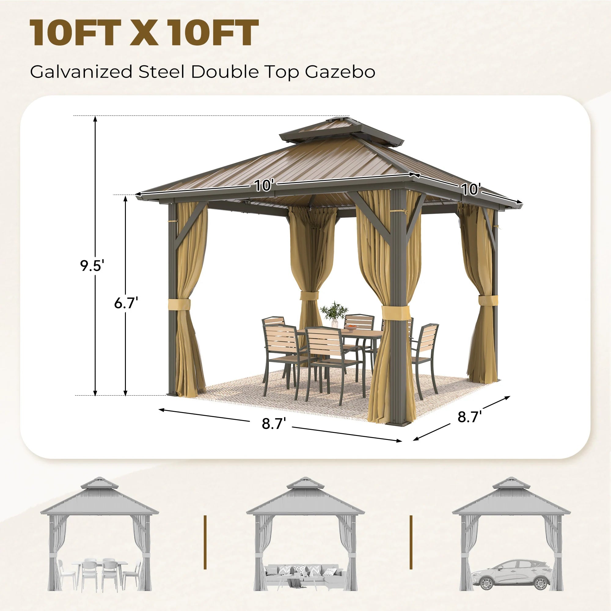 Outdoor Hardtop Gazebo with Galvanized Steel Double Roof & Aluminum Frame, Outdoor Pergola with Premium Curtains and Nettings