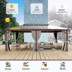Outdoor Hardtop Gazebo with Galvanized Steel Double Roof & Aluminum Frame, Outdoor Pergola with Premium Curtains and Nettings