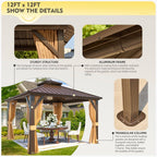 Outdoor Hardtop Gazebo with Galvanized Steel Double Roof & Aluminum Frame, Outdoor Pergola with Premium Curtains and Nettings