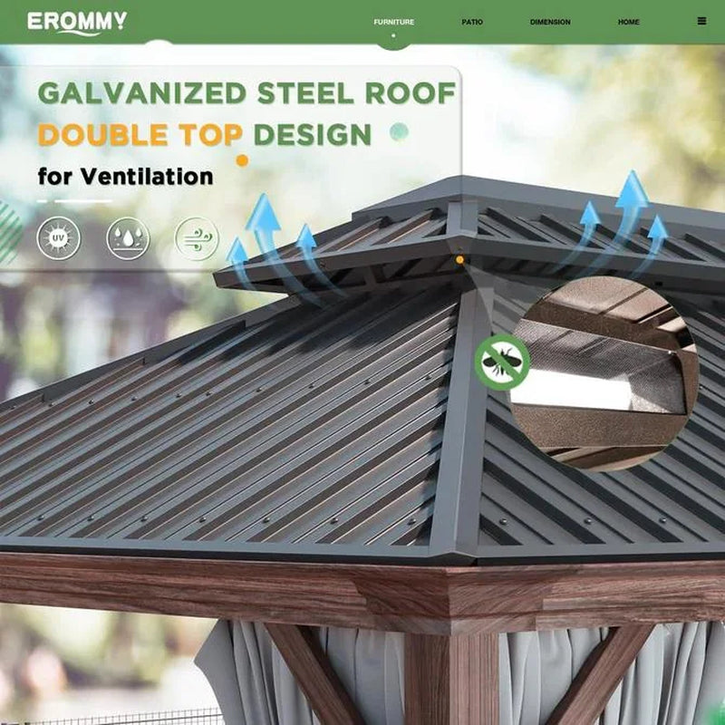 Outdoor Hardtop Gazebo with Galvanized Steel Double Roof & Aluminum Frame, Outdoor Pergola with Premium Curtains and Nettings