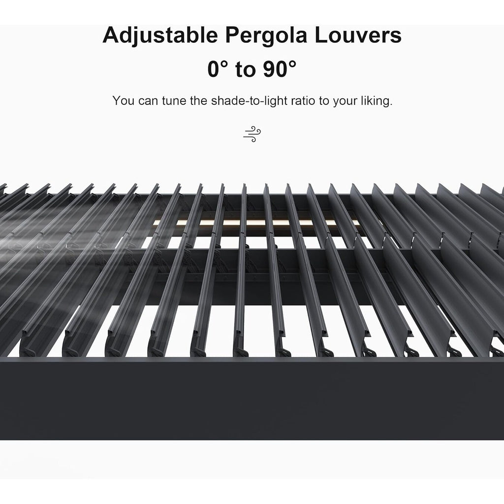 Gray Louvered Pergola Outdoor Aluminum Pergola with Adjustable Roof for Patio Gray Hardtop Gazebo
