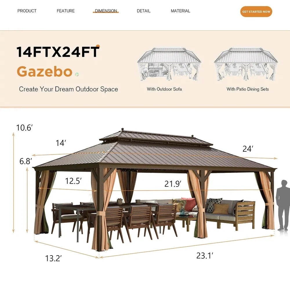 Outdoor Hardtop Gazebo with Galvanized Steel Double Roof & Aluminum Frame, Outdoor Pergola with Premium Curtains and Nettings
