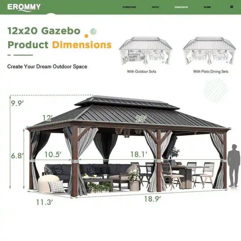 Outdoor Hardtop Gazebo with Galvanized Steel Double Roof & Aluminum Frame, Outdoor Pergola with Premium Curtains and Nettings