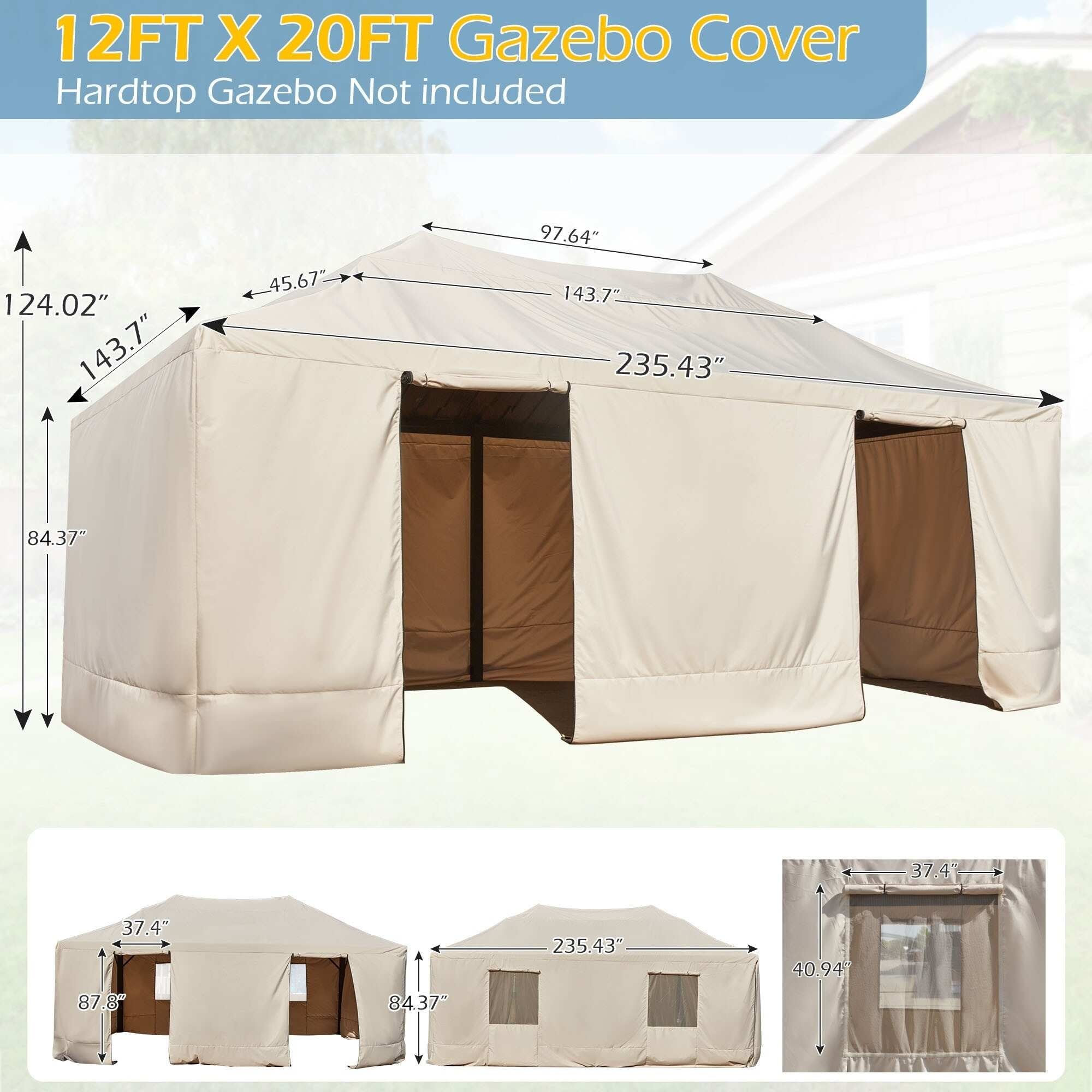 Outdoor Hardtop Gazebo with Galvanized Steel Double Roof & Aluminum Frame, Outdoor Pergola with Premium Curtains and Nettings