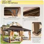 Outdoor Hardtop Gazebo with Galvanized Steel Double Roof & Aluminum Frame, Outdoor Pergola with Premium Curtains and Nettings